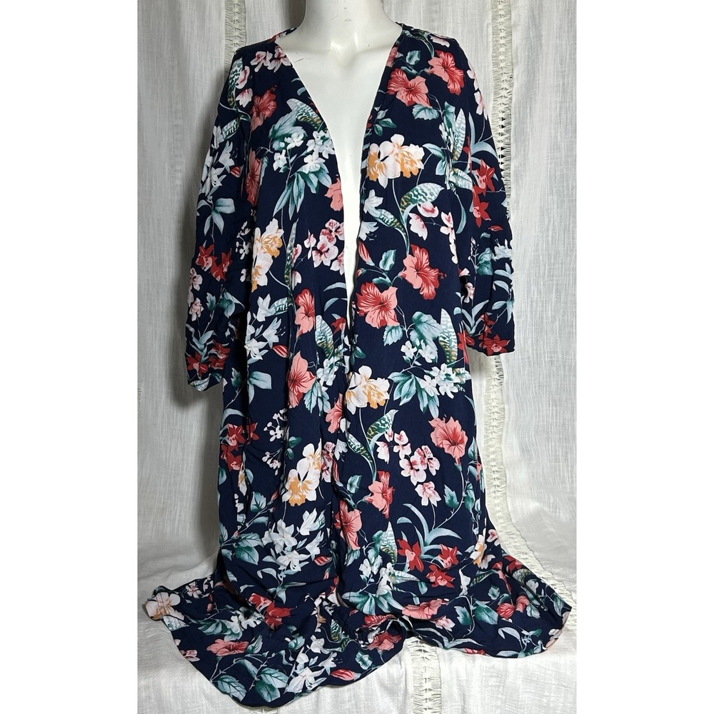 Allegra K Women’s Multicolor Floral Short Sleeve CoverUP Tunic – Size XL